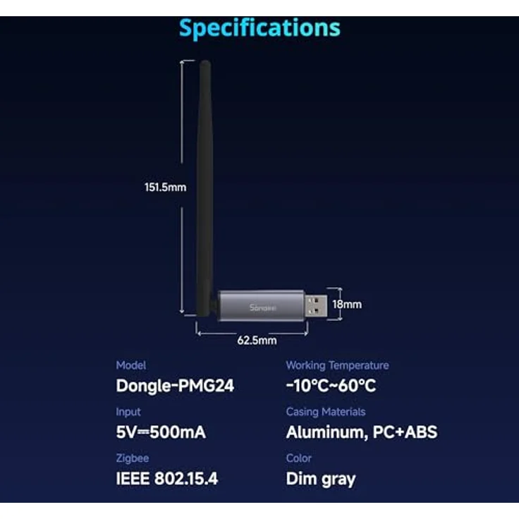 SONOFF Zigbee 3.0 USB Dongle Plus MG24, leistungsstarker Zigbee Gateway mit EFR32MG24 Chip, 4,5dBi Antennengewinn, kompakt mit USB-Verlängerungskabel, kompatibel mit Home Assistant und Zigbee2MQTT – Bild 5