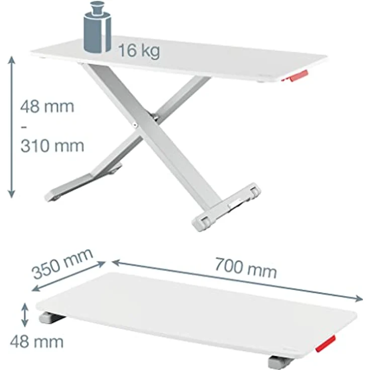 Leitz Schreibtisch-Aufsatz, Kompakter, Höhenverstellbarer Aufsatz für Laptops, TÜV- & IGR-zertifiziert, Schmal & Platzsparend, 700 x 350 mm, Ergo Cosy Serie, Weiß & Grau, 65330085 – Bild 3
