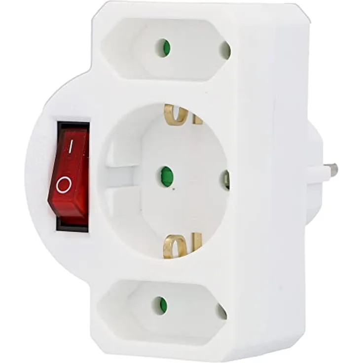 Unitec Zwischenstecker mit 1x Schuko und 2x Euro Schalter, mit beleuchtetem Schalter, weiß, lose