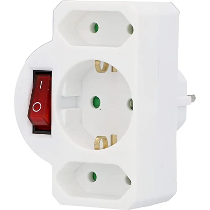 Unitec Zwischenstecker mit 1x Schuko und 2x Euro Schalter, mit beleuchtetem Schalter, weiß, lose – Bild 1
