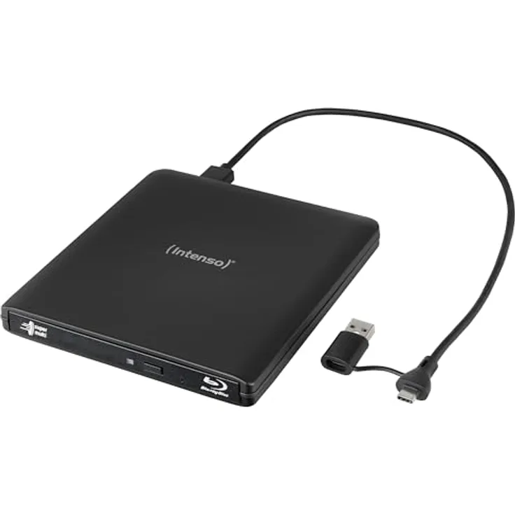 Intenso EOD 500BD Slim, externes Blu-ray Laufwerk mit USB 3.2, Brenngeschwindigkeit bis 6x, inkl. Ashampoo Burning Studio, Schwarz