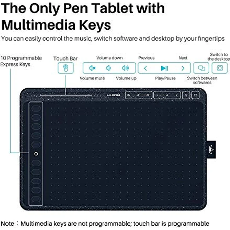 HUION HS611 Blue Grafiktablett, Kabelgebunden, 5080 lpi, 258,4 x 161,5 mm, USB, 1 cm, Blau – Bild 2