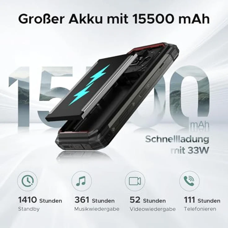 DOOGEE Fire 6 Power Outdoor Smartphone, 15500mAh, 6,56 Zoll HD+ 90Hz Display, 50MP Kamera, 20GB RAM, 256GB ROM, NFC, Face ID - Blau – Bild 2