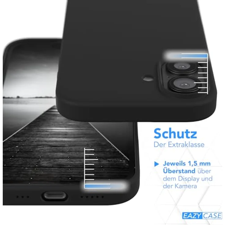 EAZY CASE Premium Silikon Handyhülle für iPhone 16, Slimcover mit Kameraschutz, 3-Schichten Aufbau, mikrofaservor inner, schwarz – Bild 3