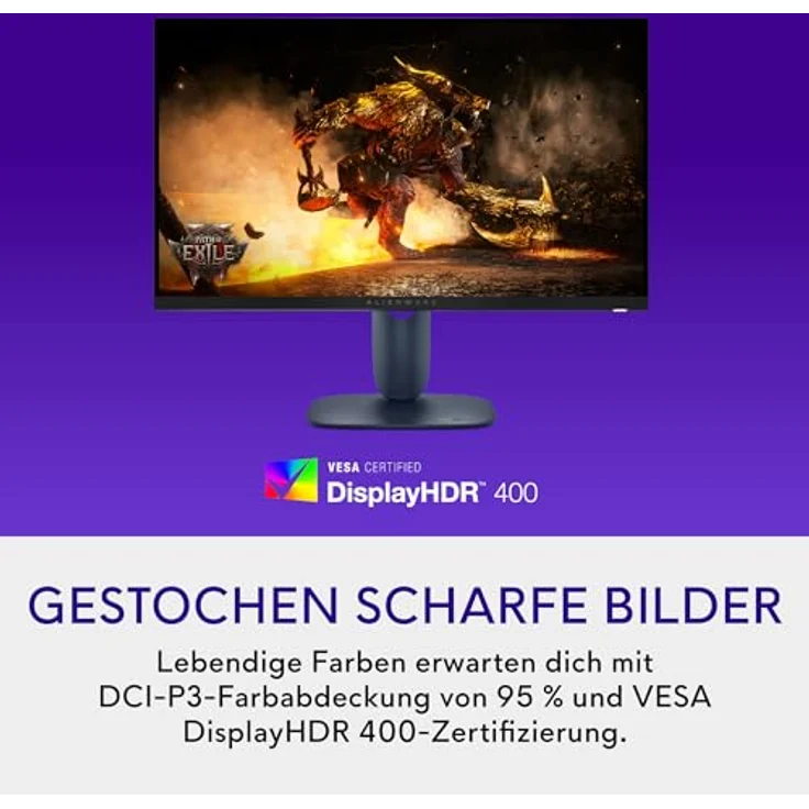 Dell Alienware 27 Gaming Monitor AW2725DM, 27 Zoll QHD (2560 x 1440), 180Hz, Fast IPS, 1ms, G-Sync & FreeSync, HDR400, 95% DCI-P3, 1xDP, 2xHDMI, 3xUSB, 3 Jahre Garantie – Bild 3