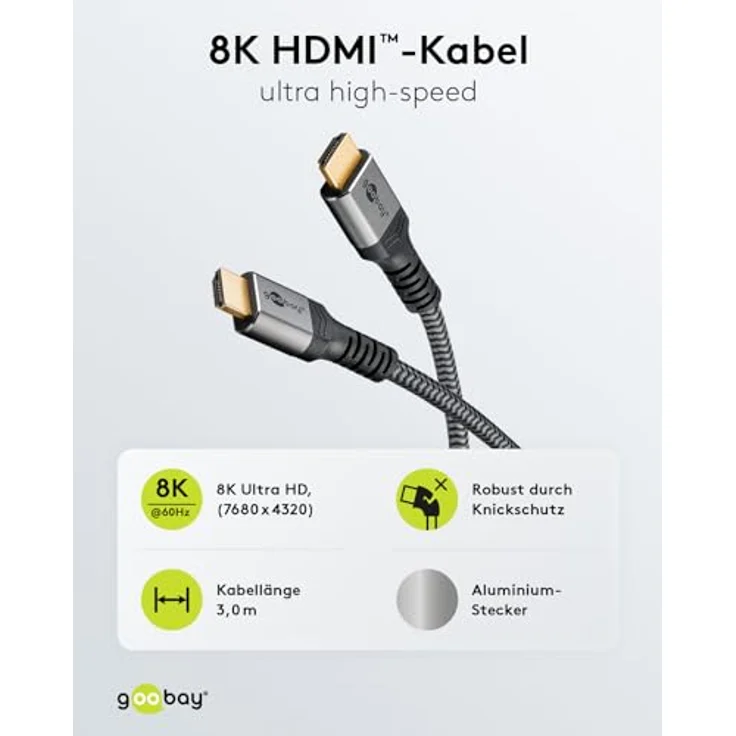 Goobay 51818 HDMI High Speed Kabel mit Ethernet, 4K, Ultra-HD, Full-HD, 3D, HDMI-Stecker > HDMI-Stecker, abwärtskompatibel, vergoldete Stecker, 1 m – Bild 2