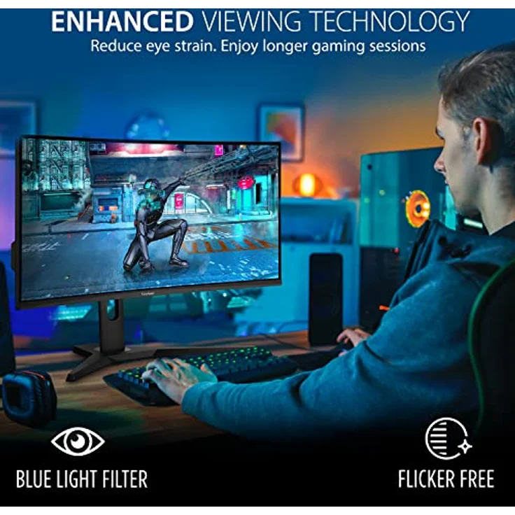 ViewSonic VX3418-2KPC 86,4 cm (34 Zoll) Curved Gaming Monitor (UWQHD, Adaptive Sync, 1 ms, 144 Hz, geringer Input Lag, Lautsprecher, höhenverstellbar) Schwarz – Bild 5