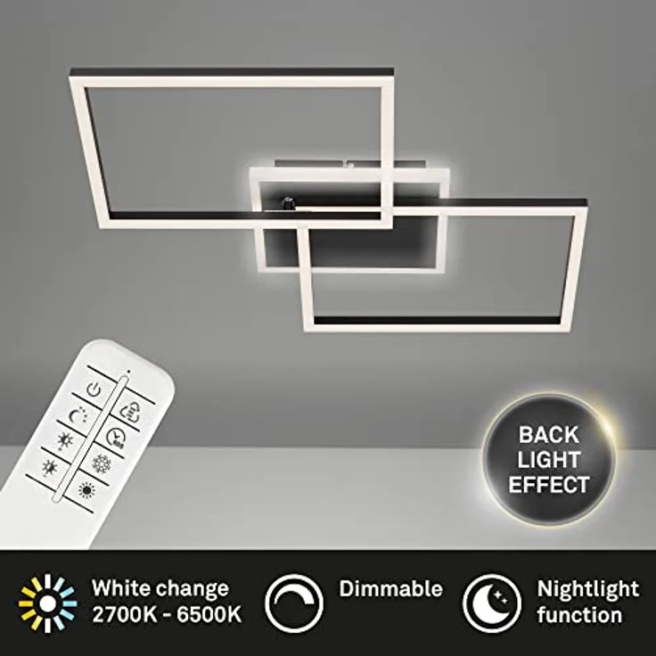 BRILONER Leuchten - LED Deckenleuchte dimmbar mit Fernbedienung und Nachtlichtfunktion, 40 W, Schwarz – Bild 2