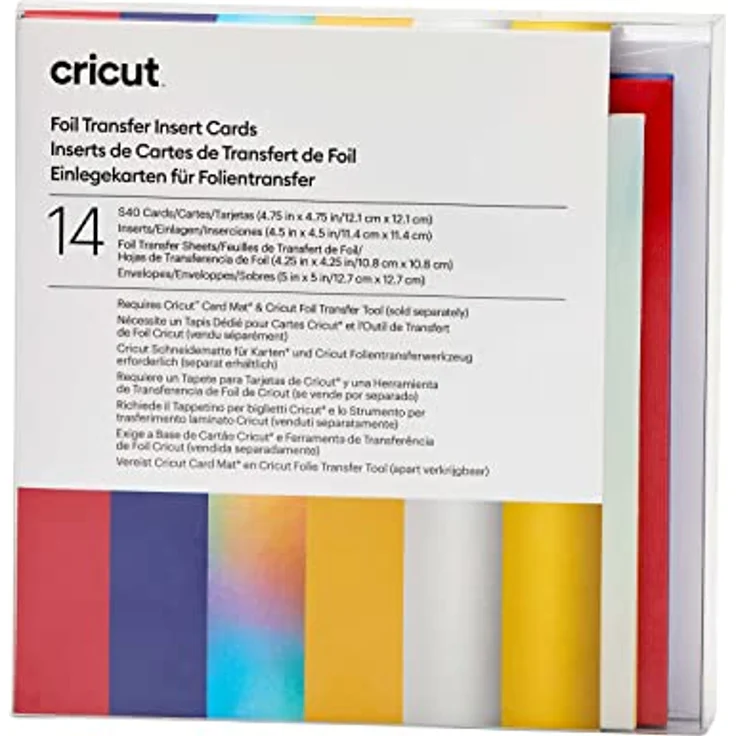 Cricut Insert Cards FOIL Celebration S40, Kartenset in Rot und Blau mit klebstofffreiem Design und weißen Umschlägen – Bild 1