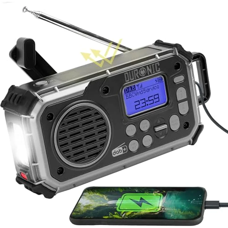 Duronic SDAB1 Kurbelradio, Tragbares Solar DAB FM Radio mit LED Licht, 2000mAh Powerbank und Bluetooth Lautsprecher – Bild 1