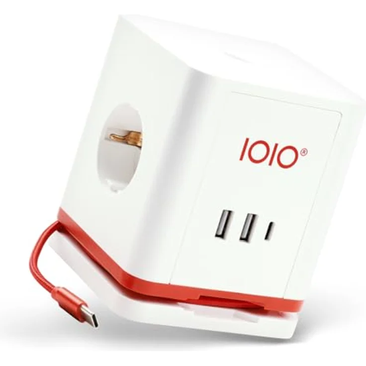 Olympia IOIO Steckdosenwürfel SW 1000, 3-Fach Schutzkontaktsteckdose mit 2x USB-A & 1x USB-C, EIN-/Aus-Schalter, aufrollbares USB-C Kabel, 16A/230V, 3680W, weiß – Bild 1
