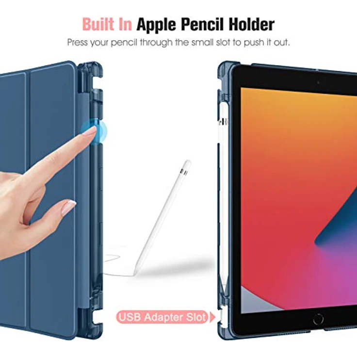 Fintie Hülle für iPad 9. Generation 2021/8. Gen 2020/7. Gen 2019 10.2 Zoll mit Stifthalter, ultradünne leichte Schutzhülle mit transparenter Rückseite und Auto Schlaf/Wach Funktion, Marineblau – Bild 3