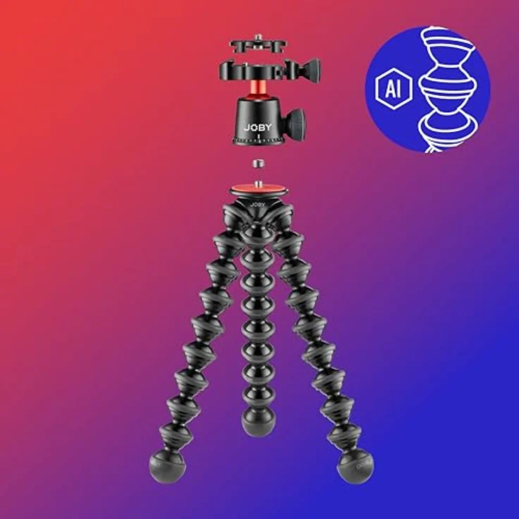JOBY GorillaPod 3K Pro Kit, Flexibles Profi-Stativ aus Aluminium mit Kugelkopf, QR-Platte, Made in Italy, für Premium CSC/Spiegellose Kamera, 3 kg Traglast, J91566-BWW – Bild 5