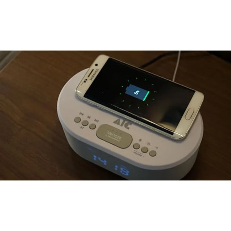 AIC Radiowecker AIC 18 BT, Designer Uhrenradio mit USB, Bluetooth, induktivem Laden, Dual Alarm und weissem LED-Display – Bild 4