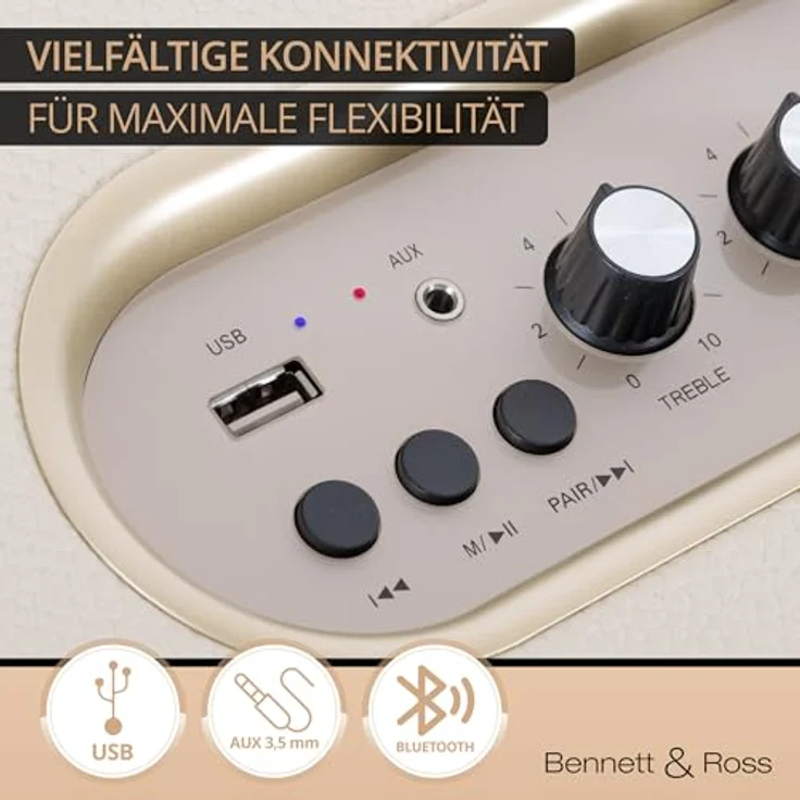 Bennett & Ross BB-880CW Blackmore Giant, Bluetooth-Lautsprecher mit 80 W RMS Leistung, creme-weiß – Bild 5