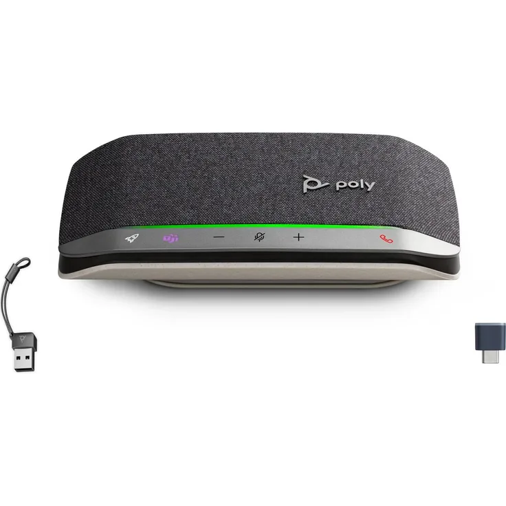 Poly Sync 20+M, Bluetooth-Lautsprecher mit USB-C/A-Adapter und 20 Stunden Akkulaufzeit, zertifiziert für Microsoft Teams