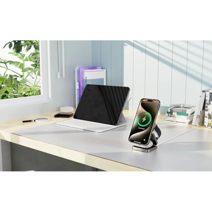 CubeNest Cubenest 3in1 Faltbares Aluminium Wireless Charger | Kompatibel mit Magsafe (Natural Titanium) – Bild 5