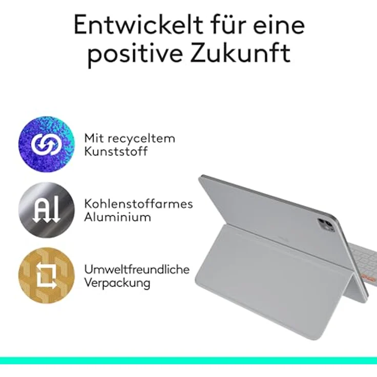 Logitech Flip Folio Tastatur-Case für iPad Pro und Air 13 Zoll, Bluetooth, integriertes Touchpad, hellgrau – Bild 10