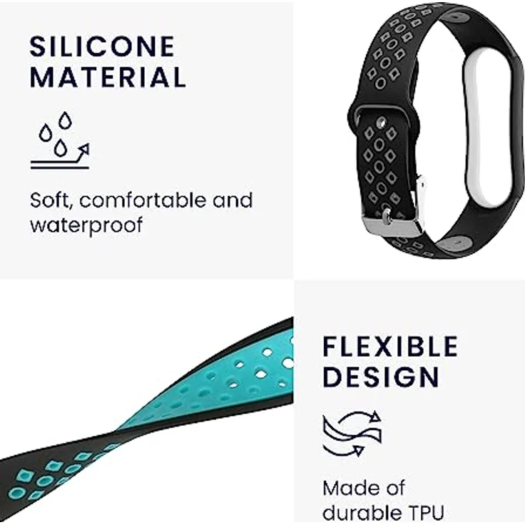 kwmobile 2X Sportarmband kompatibel mit Xiaomi Mi Smart Band 6 / Mi Band 6 / Band 5 Armband - Fitnesstracker Band Set aus TPU Silikon in Schwarz Grau Schwarz Blau – Bild 3