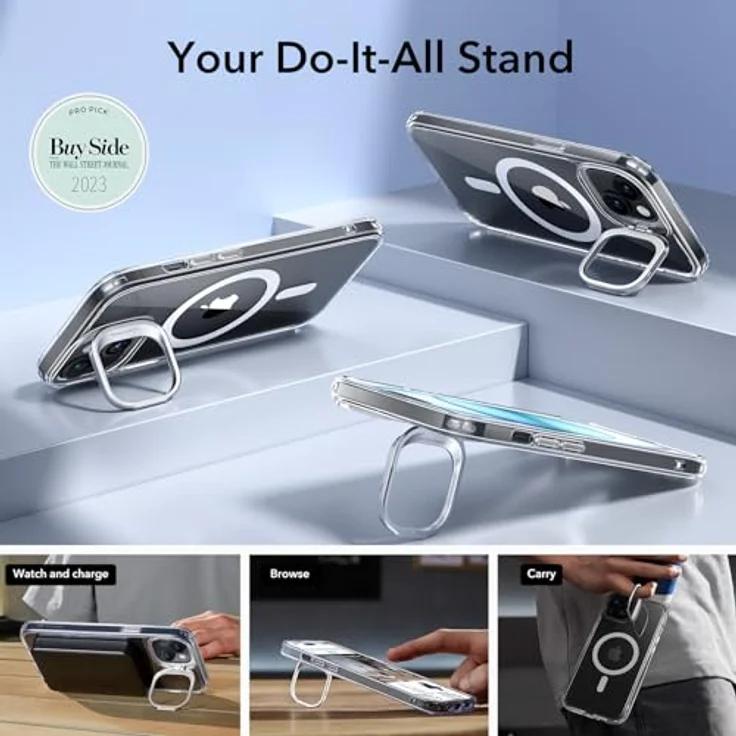 ESR für iPhone 15 Hülle, kompatibel mit MagSafe, Militärnorm Schutz Case, integrierter Versteck Ständer Handyhülle, Kratzfeste Rückseite, Classic-Serie, Klar – Bild 5