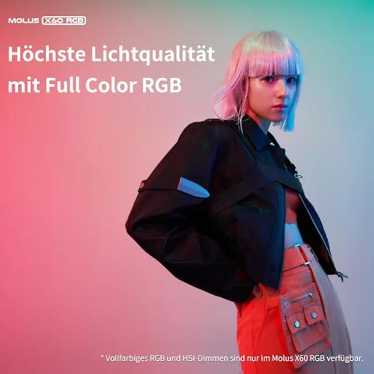 ZHIYUN RGB Videolicht Molus X60 RGB Pro [Official] 60W mit 2 * Akku 2550mAh, COB LED Videoleuchte, Video/Foto Kamera Licht mit 2010 Lux/ 2700~6500K/ CRI 95/ TLCI 98/ Bluetooth/ 15 Effekte, 319g – Bild 3