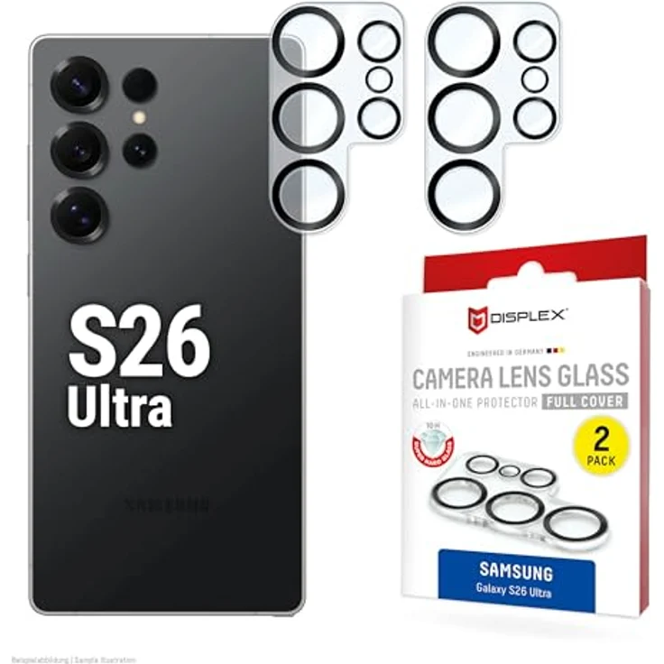 Displex Real Glass MountMaster für Samsung Galaxy S26 Ultra, 10H Echtglas-Kameralinse, Anti-Fingerprint, einfache Montage, case-friendly – Bild 1