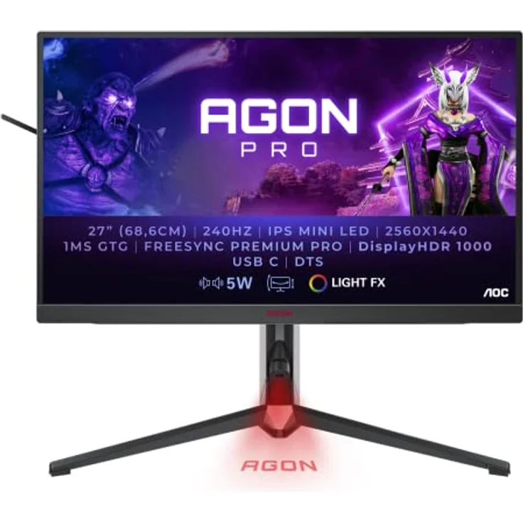 AOC Agon Pro AG274QZM - 27 Zoll QHD Gaming Monitor, 240 Hz, 1 ms, FreeSync, G-Sync Compatible, HDR1000 (2560x1440, HDMI, DisplayPort, USB-C, USB Hub) schwarz – Bild 1