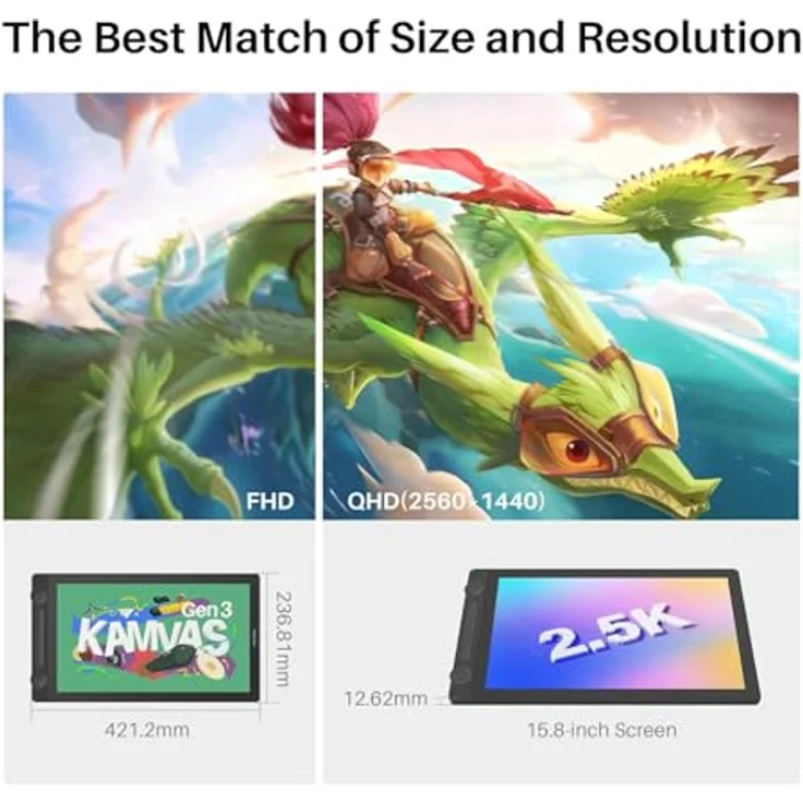 HUION KAMVAS 16 Gen 3 2,5K QHD Grafiktablett mit Display, 15,8 Zoll Zeichentablett in Schwarz, 99% sRGB, PenTech 4.0, 16384 Stift – Bild 2