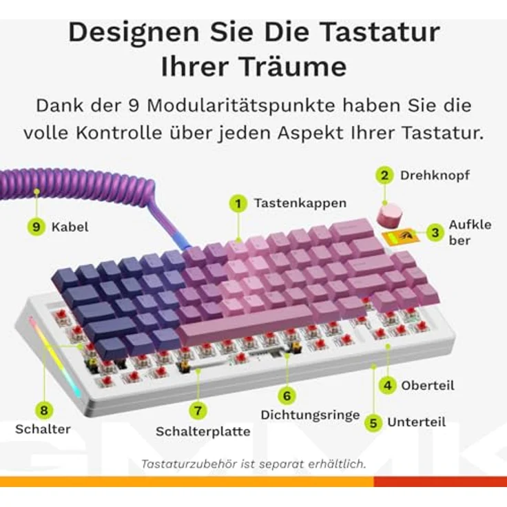 Glorious GMMK 3 HE 65% Custom Gaming-Tastatur - Pre-Built, ANSI (US), Fox HE Switches, kabelgebunden, RGB-Hintergrundbeleuchtung, weiss – Bild 6