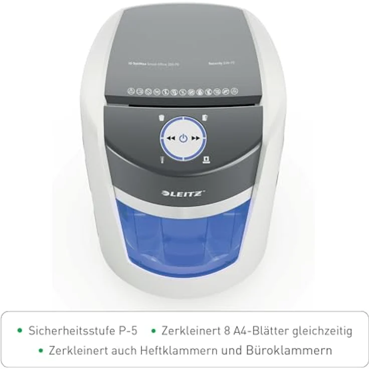 Leitz IQ OptiMax Small Office 350 P5, Aktenvernichter mit Mikro-Partikelschnitt, 70 Blatt Kapazität, Anti-Papierstau-Technologie, leiser Betrieb – Bild 6