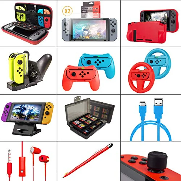 ORZLY Zubehörpaket-Switch Orzly Geek Pack für Nintendo Switch: Tragetasche & Displayschutzfolie, Joycon Grips & Lenkrad, JoyCon/Pro-Controller-Ladestation, Comfort Grip Tasche & More - ColourPop – Bild 4