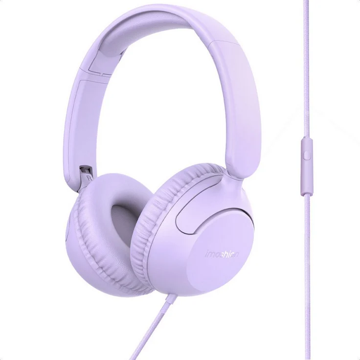 imoshion Kinderkopfhörer, kabelgebunden mit AUX-Kabel und Dezibelbegrenzer, Lavender, verstellbarer Kopfbügel und Mikrofon