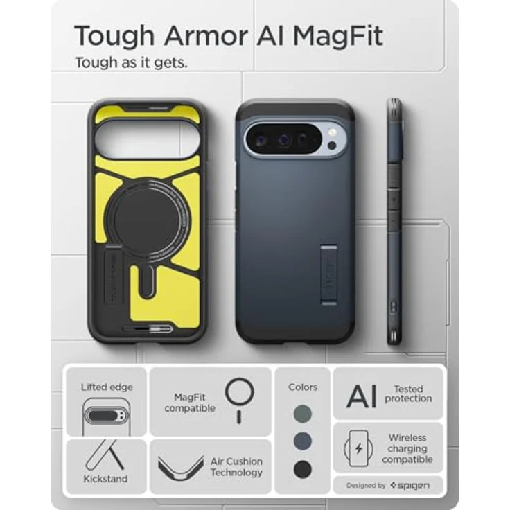 Spigen Tough Armor (AI) MagFit Hülle für Google Pixel 10 Pro XL, Doppellagiger Schutz mit integriertem Kickstand, kompatibel mit Pixelsnap und MagSafe - Metal Slate – Bild 3