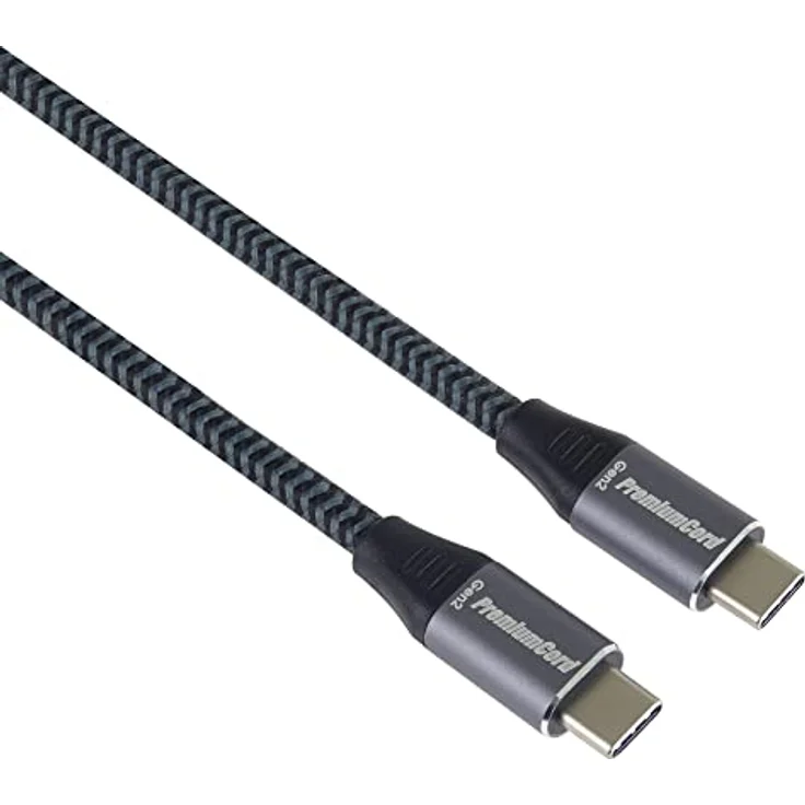 PremiumCord USB-C 3.2 Gen 2x2 Verbindungskabel, Datenkabel SuperSpeed bis zu 20Gbit/s, Ladenkabel bis zu 5A, USB 3.2 Generation 2x2 Typ C Stecker, Farbe Schwarz/Grau, Länge 0,5m – Bild 2