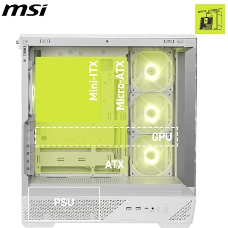 MSI GEH Midi MAG PANO 130R PZ WHITE, PC Gehäuse mit 270-Grad-Panoramabildschirm und drehbarem GPU-Halter, Weiss – Bild 4