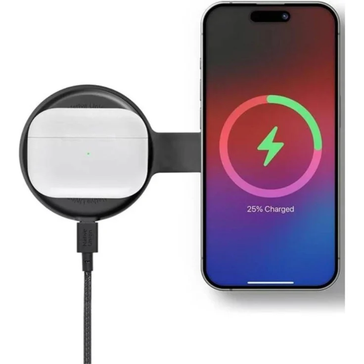 Native Union Voyage 2-In-1, Wireless Charger mit 15 W, Qi2-kompatibel, faltbar, Schwarz