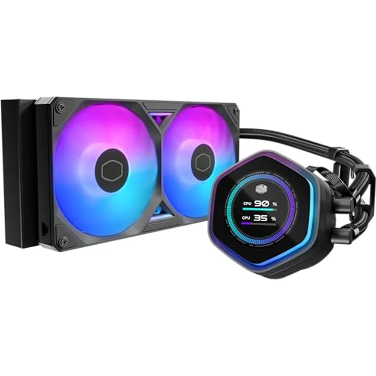 Cooler Master MasterLiquid 240 Atmos II LCD, leistungsstarker CPU Wasserkühler mit 2,4-Zoll-LCD-Display, Schwarz – Bild 1