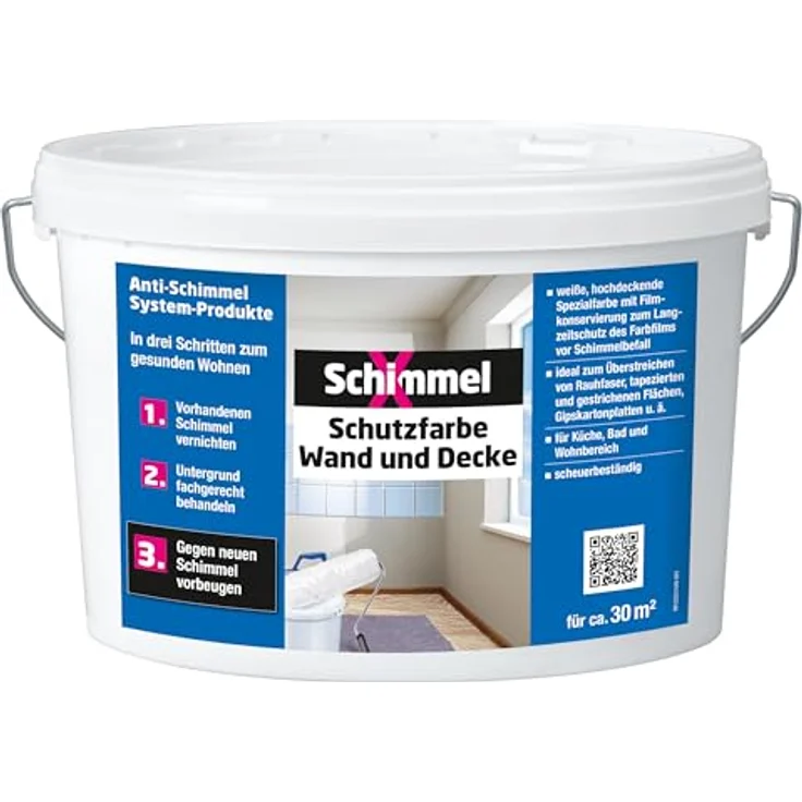 SchimmelX Schutzfarbe Wand und Decke 5,0 l | hochdeckende Spezialfarbe | für Küche, Bad und Wohnbereich | scheuerbeständig | Lösemittelfrei | Innenbereich – Bild 1