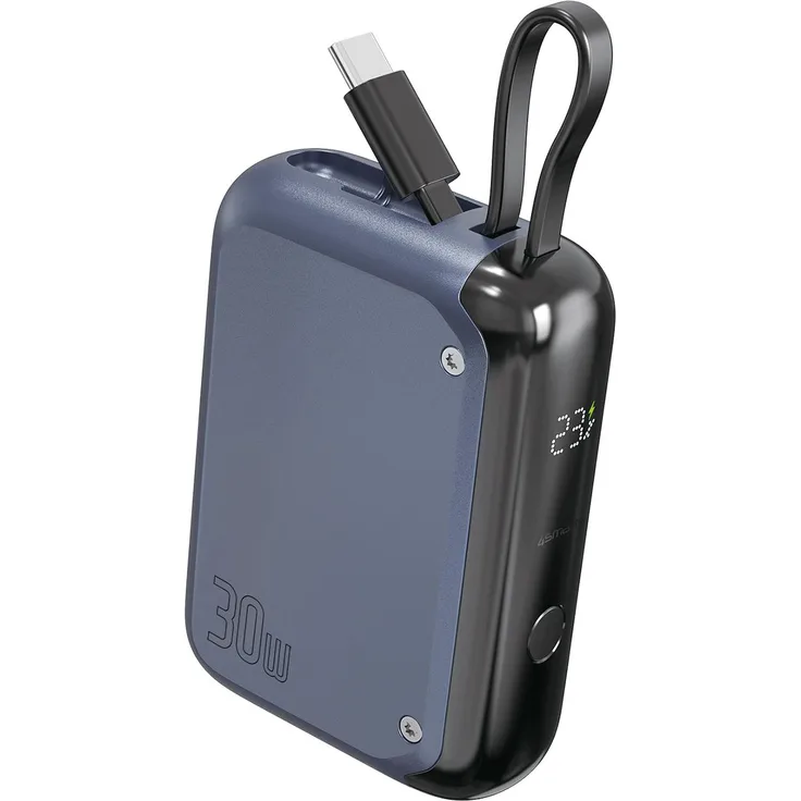 4smarts Powerbank Pocket (10000 mAh, 30 W), Powerbank, Blau - Kompakt & kraftvoll mit Dual-Ladeoption und LCD-Display