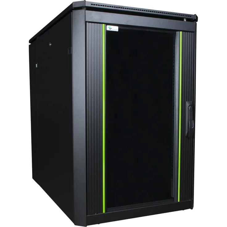 Logon RDL16U66BL, 16 HE 19 Zoll Serverschrank aus Stahl, schwarz, mit IP40 Schutzart und 600 kg Tragfähigkeit