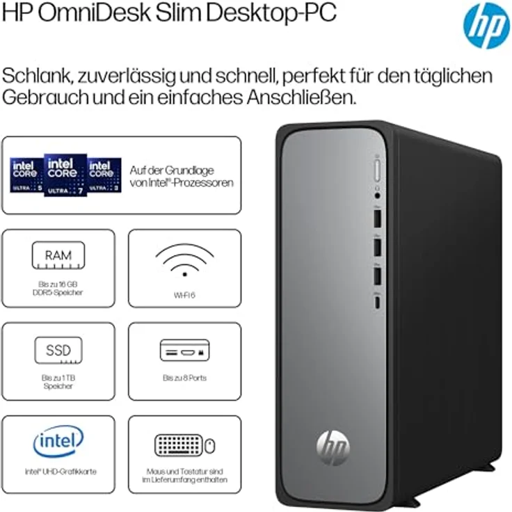 HP OmniDesk Slim Tower S03-0015ng, Desktop-PC mit Intel-Prozessor, 512 GB SSD, 8 GB RAM, Silber – Bild 4