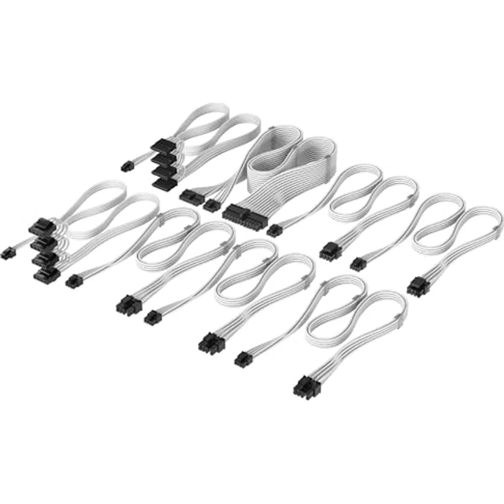 CORSAIR Elite Premium Pro-Kit, Typ 4-Netzteilkabel mit dreilagigem Mesh-Paracord-Design, inklusive flachen Kabelkämmen – Weiß – Bild 1