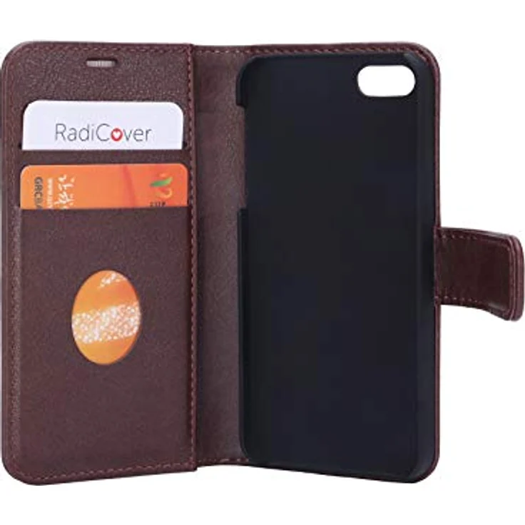 Radicover Flipside Fashion Stand Function, Smartphone Hülle für Apple iPhone 5/5S/SE, braun, mit Antistrahlungsmembran und Kreditkartenfächern – Bild 4