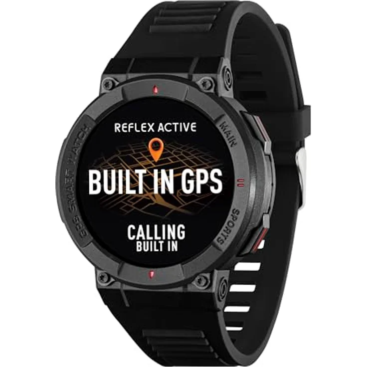 Reflex Active Series 43 Smartwatch, mit GPS, 100+ Sportmodi, Herzfrequenzmesser, Anruf-Funktion, IP68 wasserdicht, schwarzes Silikonarmband für Android – Bild 2