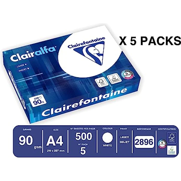 Clairefontaine 2896C Druckerpapier Clairalfa in Weiß - 1 x 500 Blatt in DIN A4 mit 90 Gramm-Blickdichtes Kopierpapier mit besonderer A-Qualität - Preisvergleich – Bild 3
