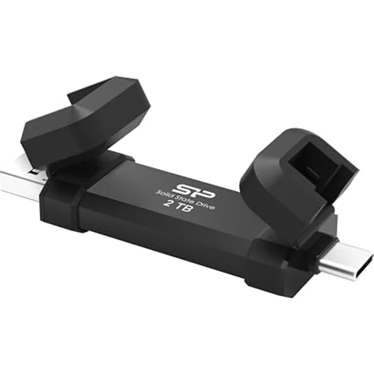 Silicon Power Marvel Extreme DS72 SSD-Solid-State-Laufwerk, 2 TB, tragbar, USB 3.2 Gen 2, Typ-C/Typ-A, Schwarz, bis zu 1050 MB/s Lesen, Aluminium-Design – Bild 2