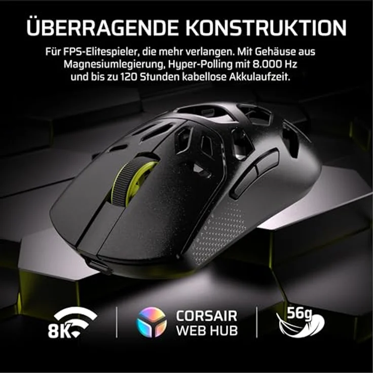 Corsair Sabre v2 PRO, Kabellose MG FPS-Gaming-Maus mit 33.000 DPI Marksman S-Sensor, 8.000Hz Hyper-Polling, langlebigem Magnesium-Gehäuse, bis zu 120 Stunden Akkulaufzeit – Schwarz – Bild 2