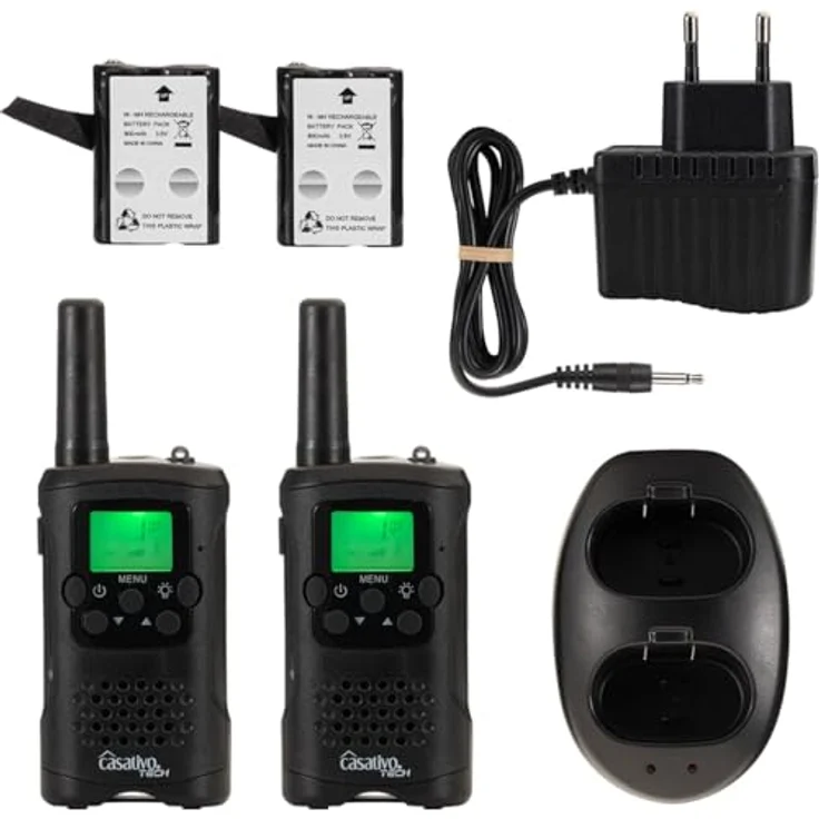 Casativo 4er-Set Akku-PMR-Funkgerät, Walkie Talkie mit 10 km Reichweite, 8 Kanäle, Gürtelclip, Taschenlampe, Ladestation, 8 Stunden Sprechzeit – Bild 8