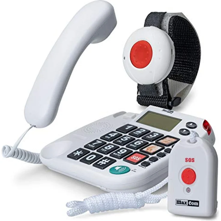 Maxcom Maxom KXT SOS Seniorentelefon, Festnetztelefon mit SOS-Funktion und 5 Speicherplätzen, Weiß – Bild 1