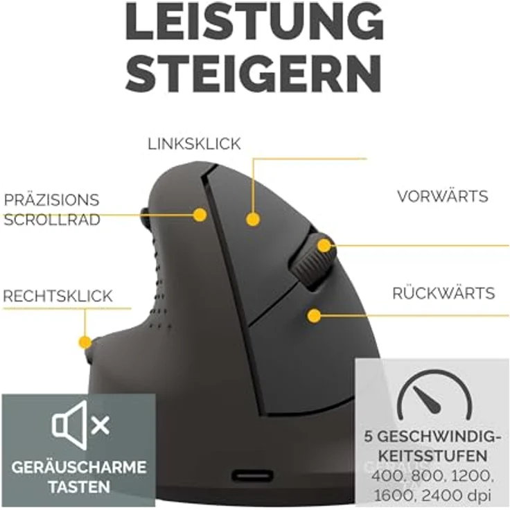 Fellowes Breyta Plus+ Ergonomische Maus, Kabelgebunden und Kabellos, Schwarz, für Rechtshänder*innen mit ergonomischer Handform – Bild 9